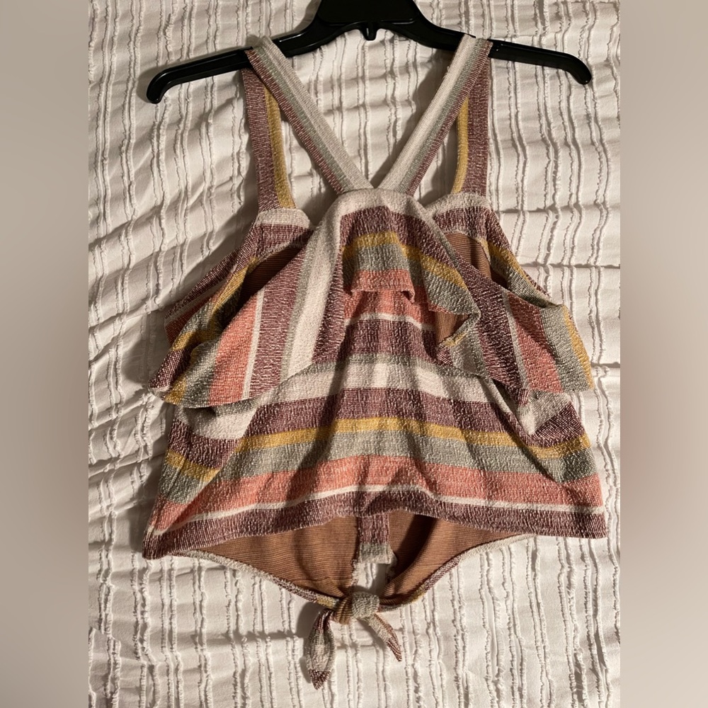 Multi Colored Button Up Front Tie Blouse - image 3